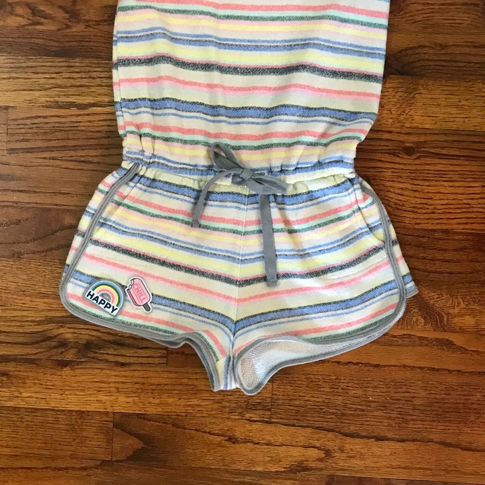 Justice 1 Pc Multicolor Stripe Shorts Romper Happy Rainbow Chill Ice Cream Pocke
